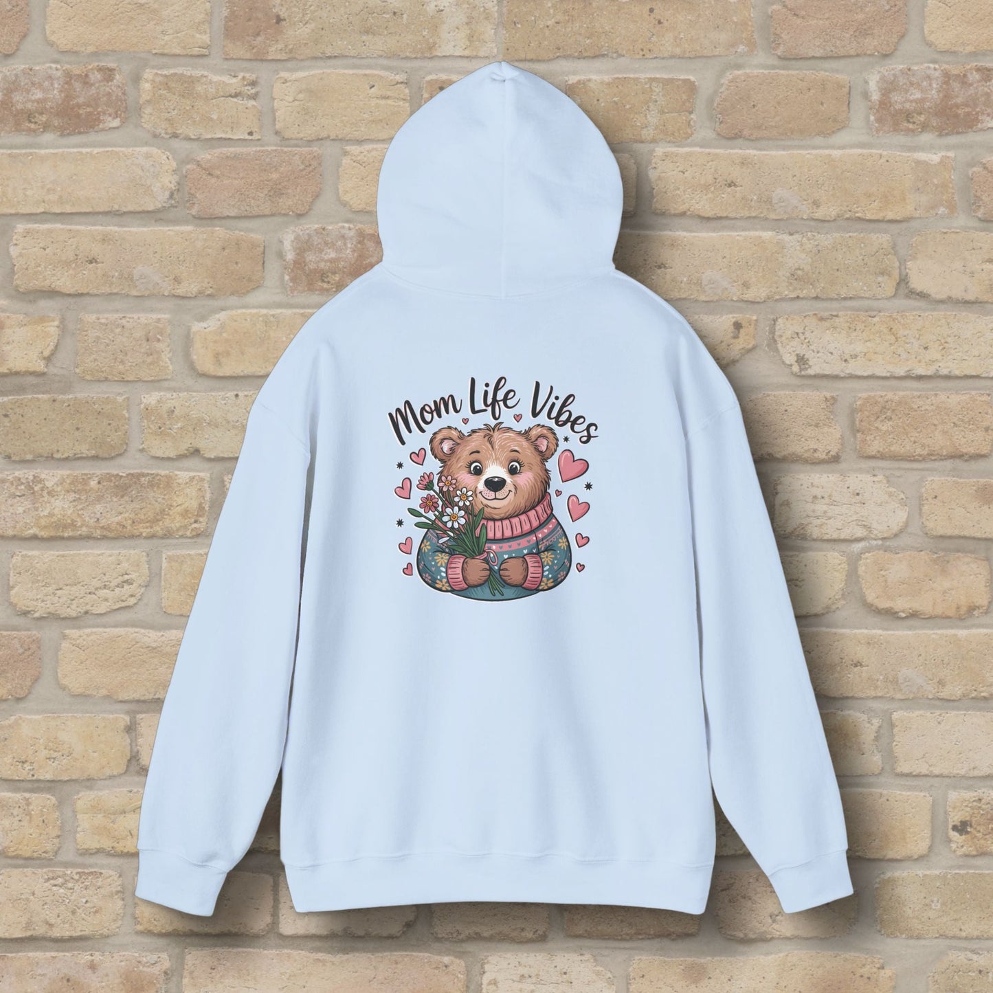 Graphic & Text Mom Bear Life Vibes Pullover Hoodie - Vibrant Styles