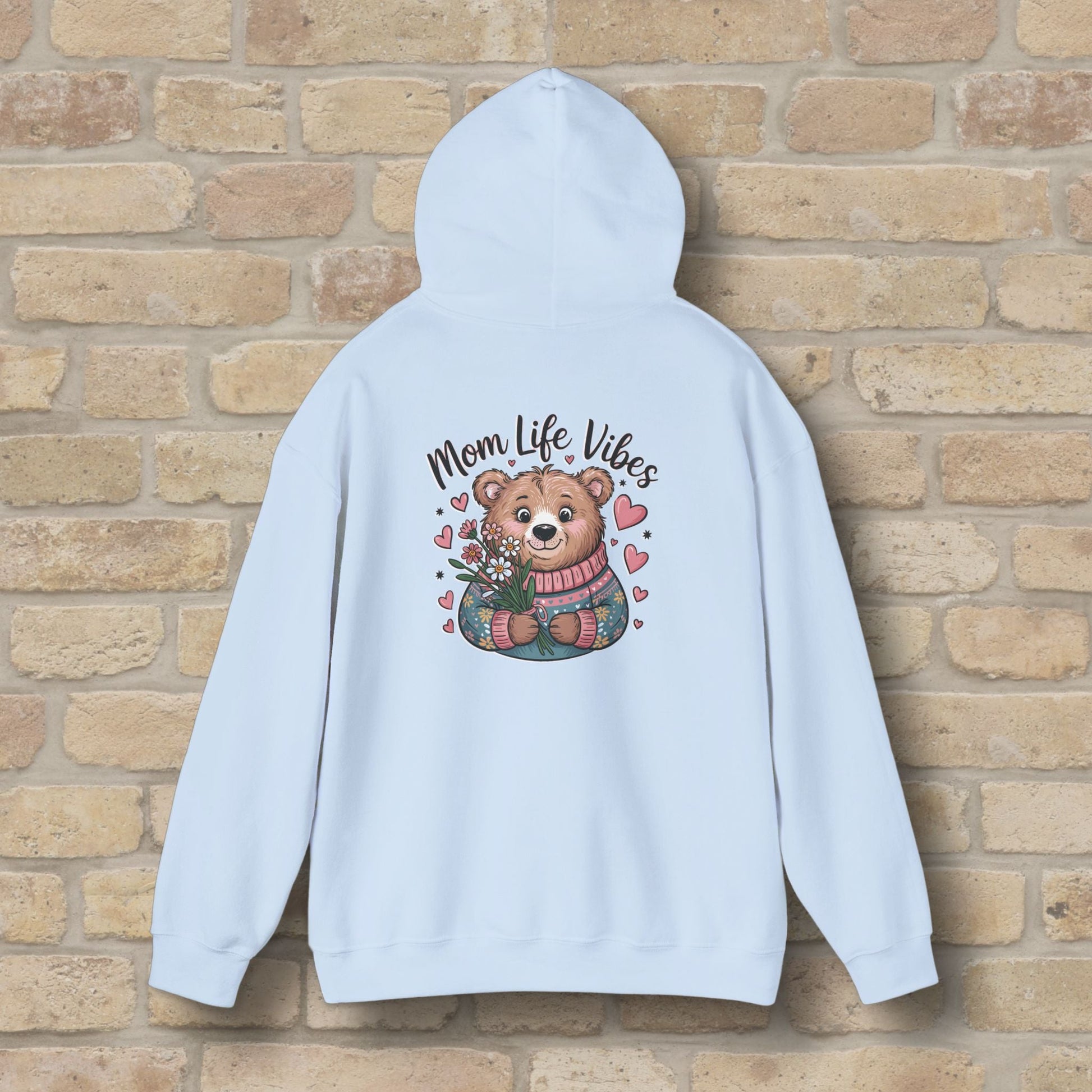 Graphic & Text Mom Bear Life Vibes Pullover Hoodie - Vibrant Styles