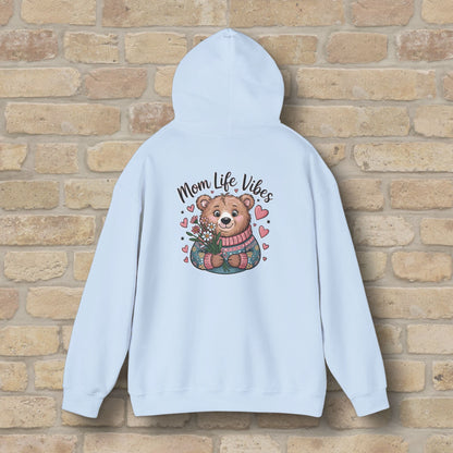 Graphic & Text Mom Bear Life Vibes Pullover Hoodie - Vibrant Styles