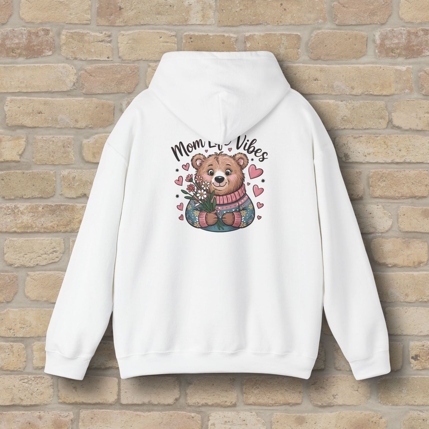 Graphic & Text Mom Bear Life Vibes Pullover Hoodie - Vibrant Styles