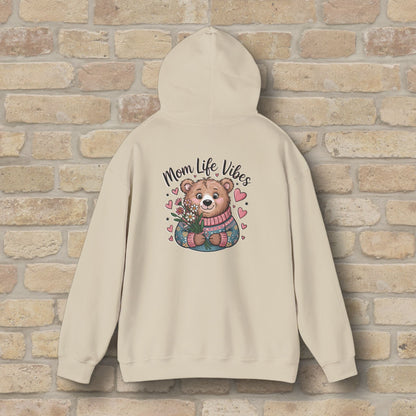 Graphic & Text Mom Bear Life Vibes Pullover Hoodie - Vibrant Styles
