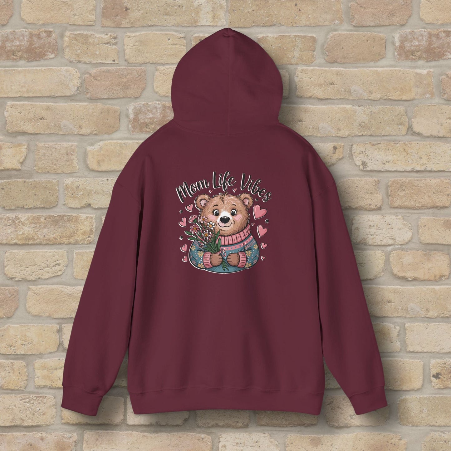 Graphic & Text Mom Bear Life Vibes Pullover Hoodie - Vibrant Styles