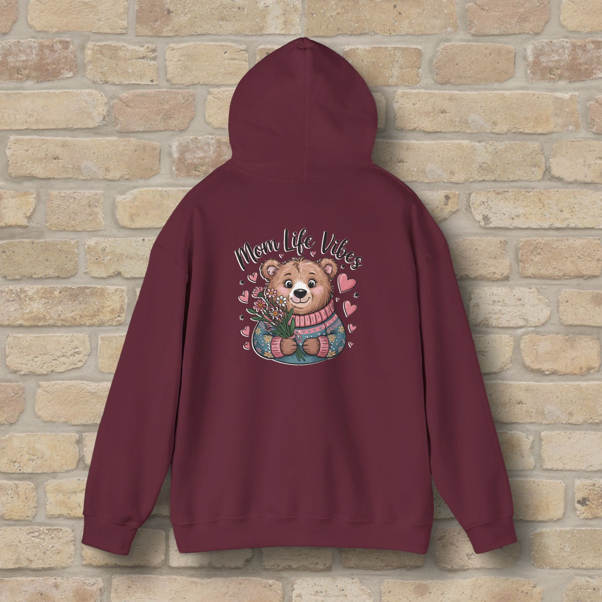 Graphic & Text Mom Bear Life Vibes Pullover Hoodie - Vibrant Styles