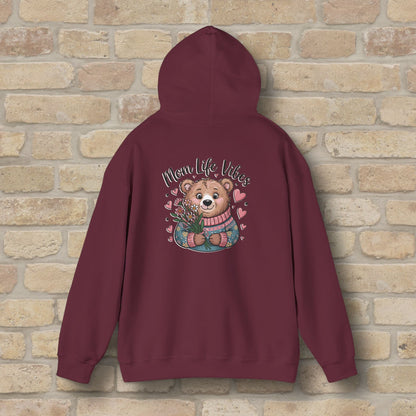 Graphic & Text Mom Bear Life Vibes Pullover Hoodie - Vibrant Styles