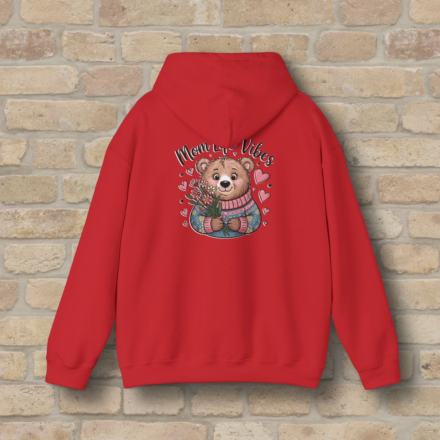 Graphic & Text Mom Bear Life Vibes Pullover Hoodie - Vibrant Styles