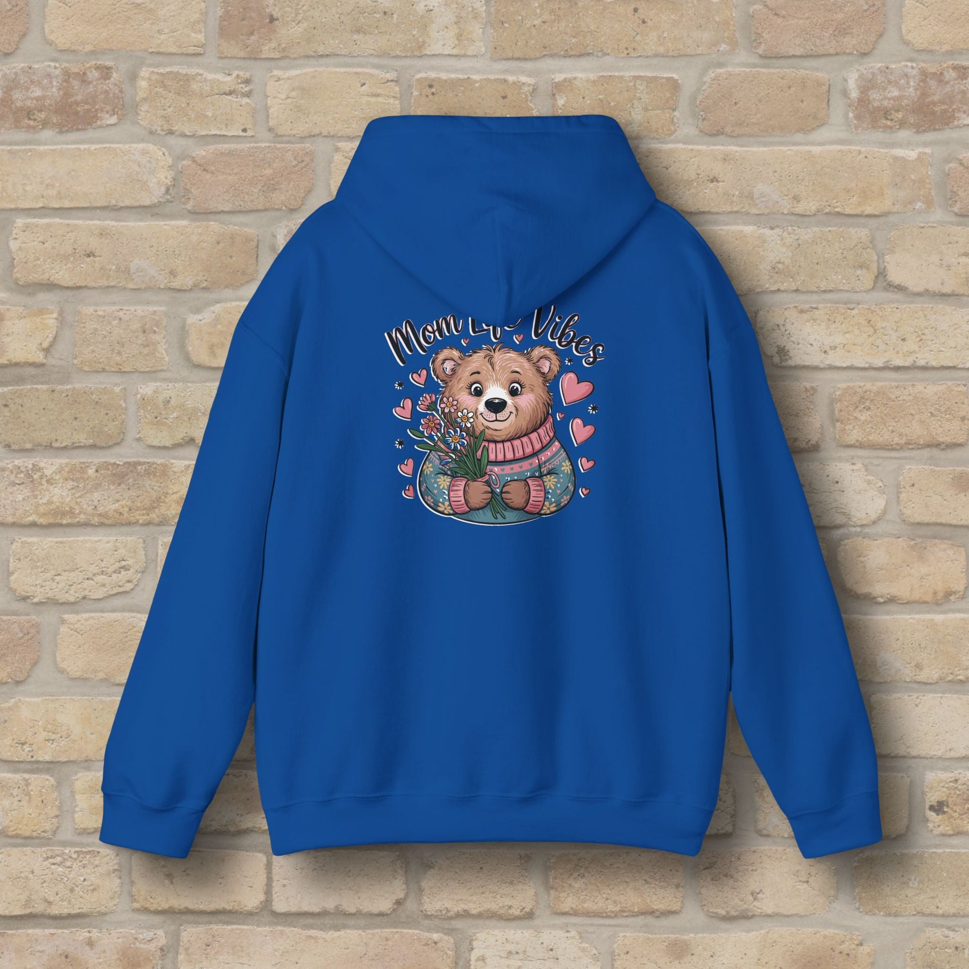 Graphic & Text Mom Bear Life Vibes Pullover Hoodie - Vibrant Styles