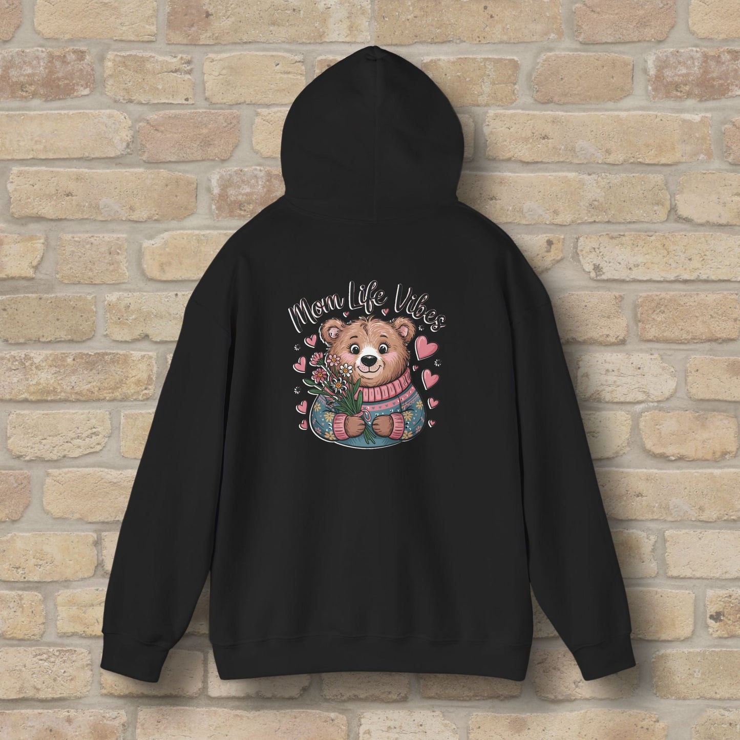Graphic & Text Mom Bear Life Vibes Pullover Hoodie - Vibrant Styles