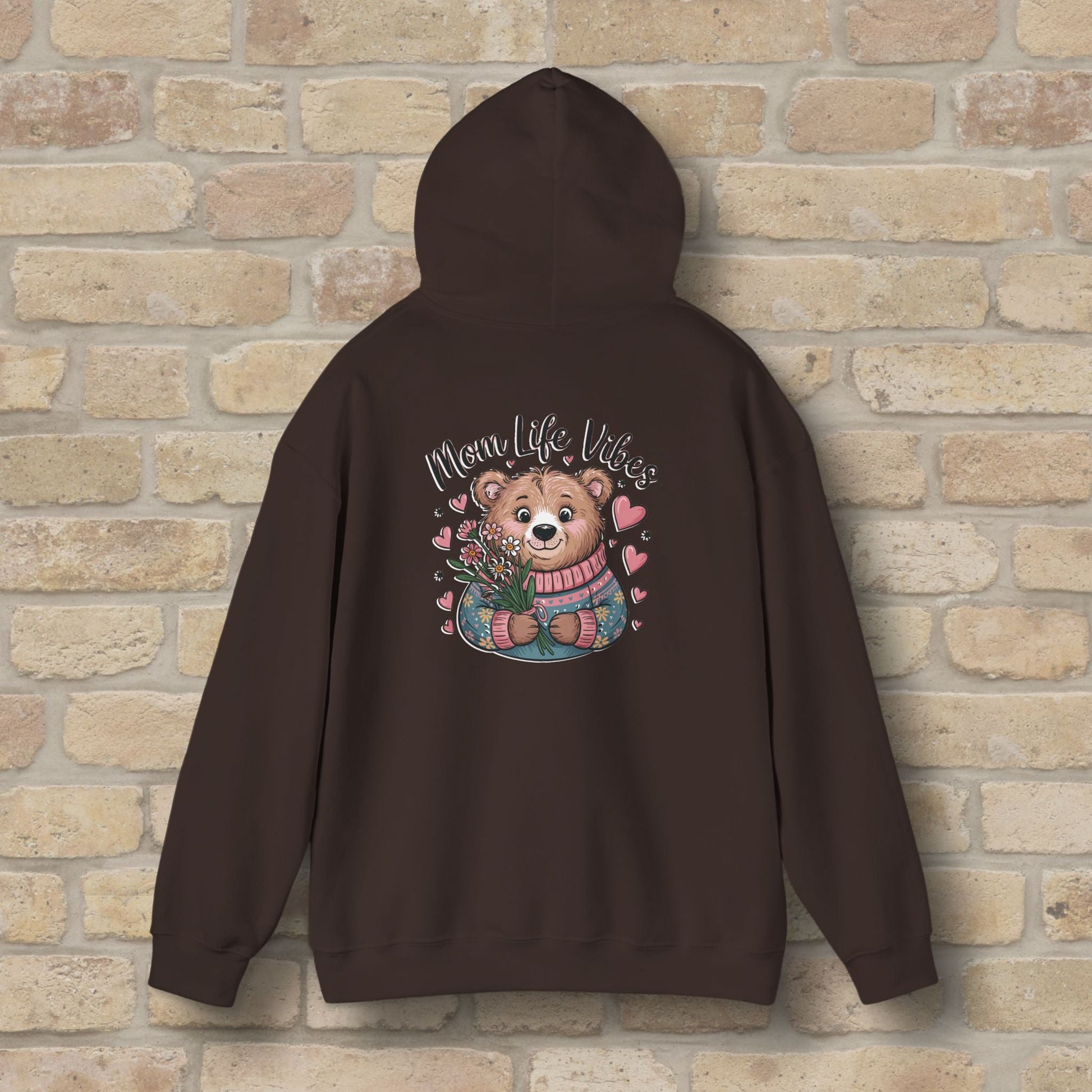 Graphic & Text Mom Bear Life Vibes Pullover Hoodie - Vibrant Styles