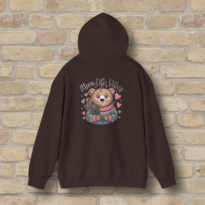 Graphic & Text Mom Bear Life Vibes Pullover Hoodie - Vibrant Styles