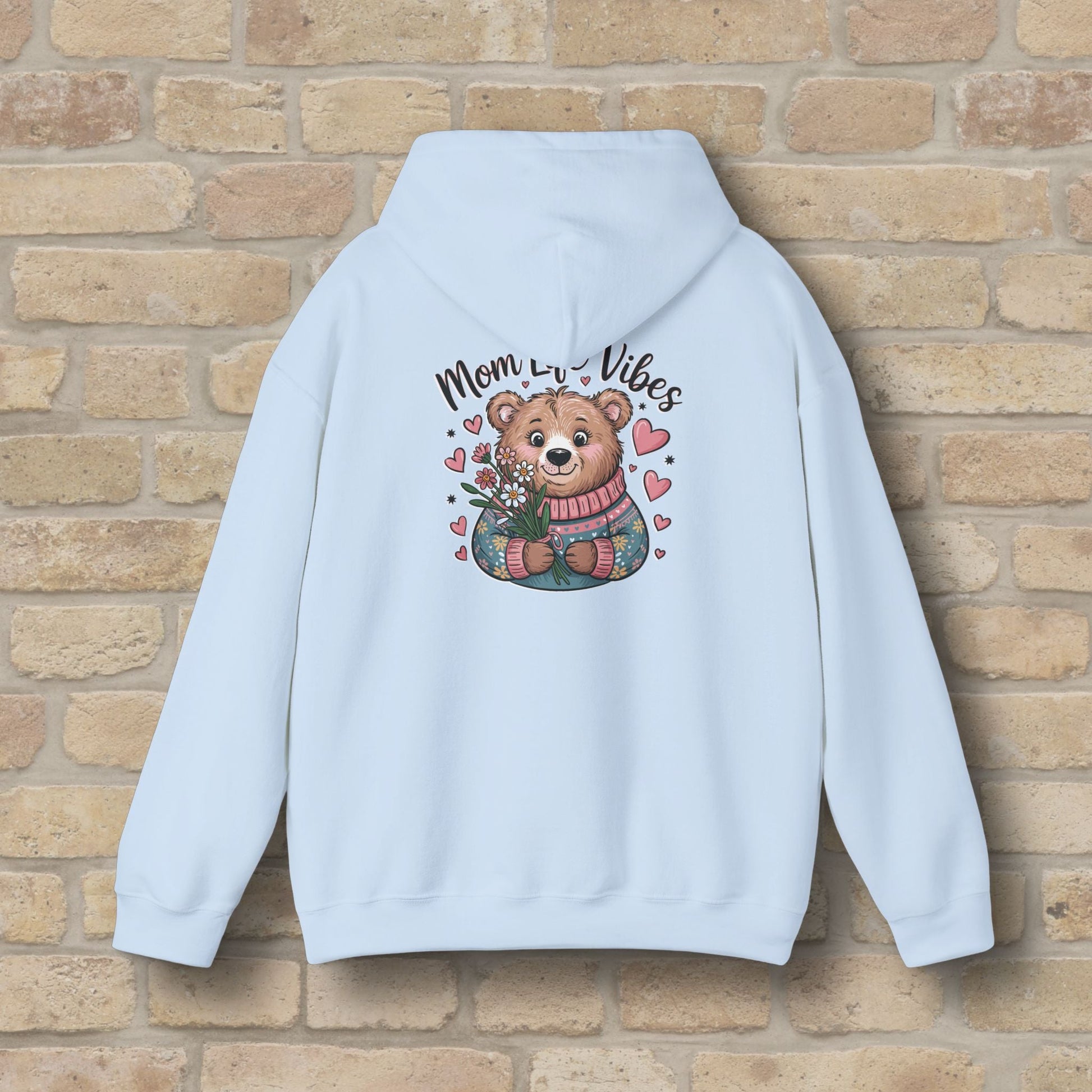 Graphic & Text Mom Bear Life Vibes Pullover Hoodie - Vibrant Styles