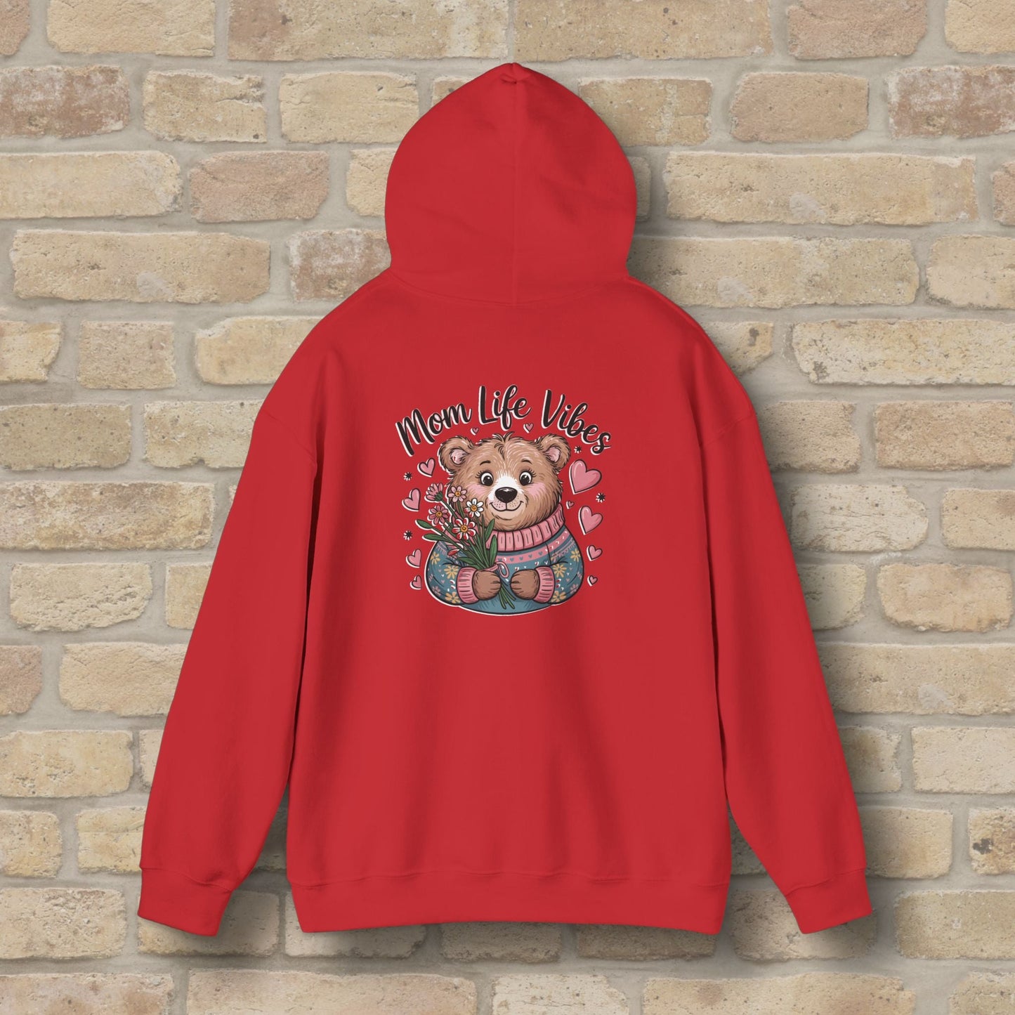 Graphic & Text Mom Bear Life Vibes Pullover Hoodie - Vibrant Styles