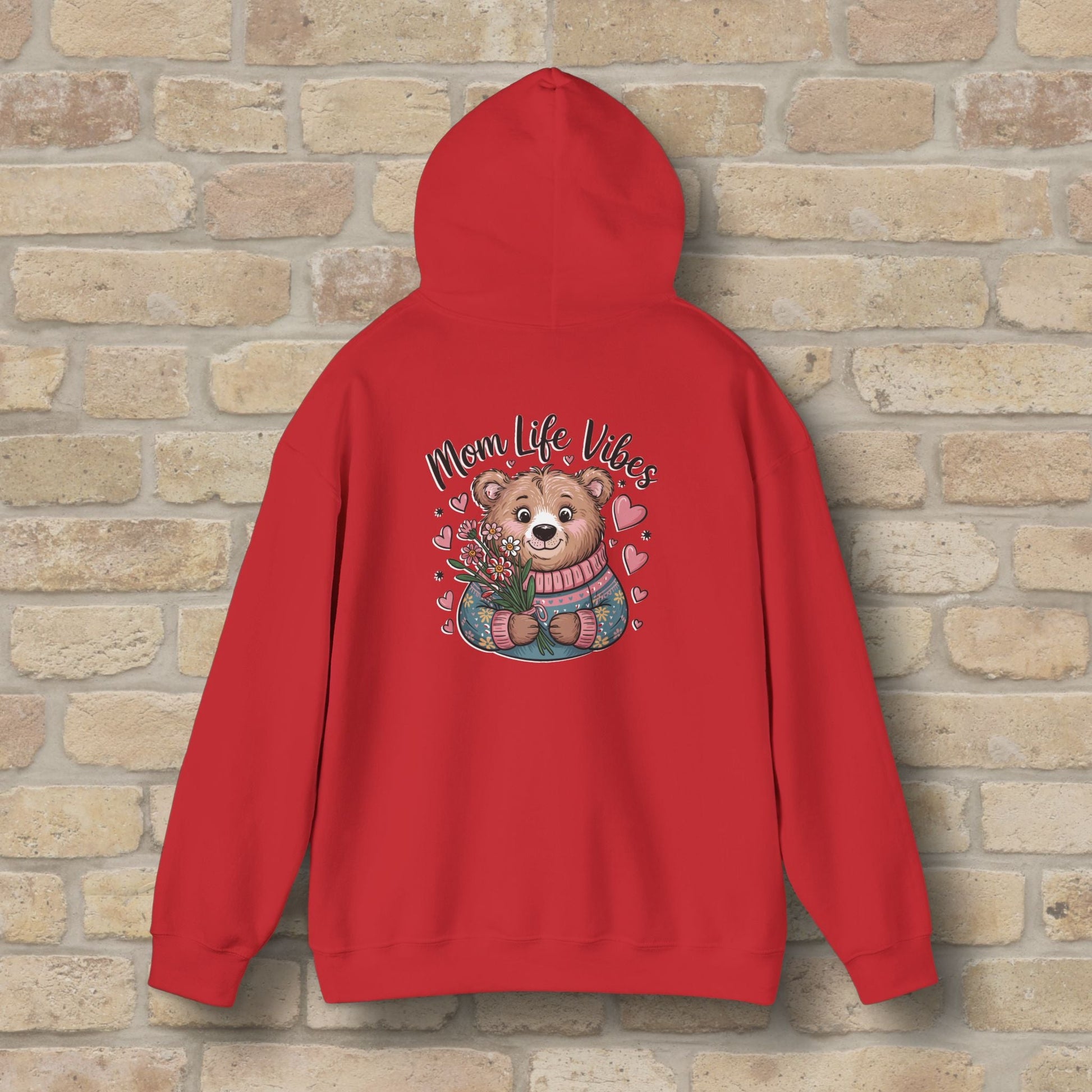 Graphic & Text Mom Bear Life Vibes Pullover Hoodie - Vibrant Styles