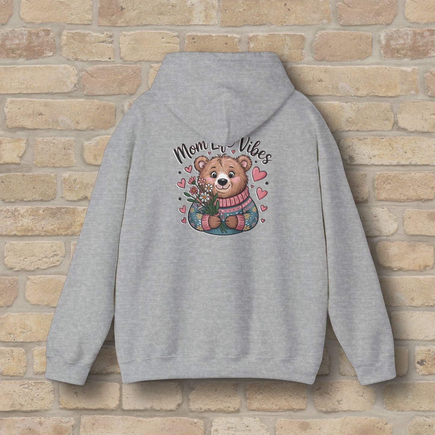 Graphic & Text Mom Bear Life Vibes Pullover Hoodie - Vibrant Styles