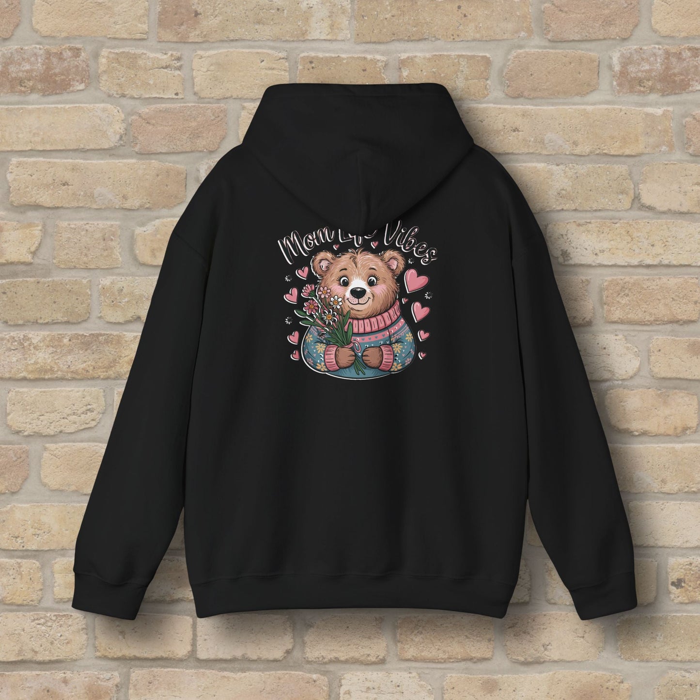 Graphic & Text Mom Bear Life Vibes Pullover Hoodie - Vibrant Styles