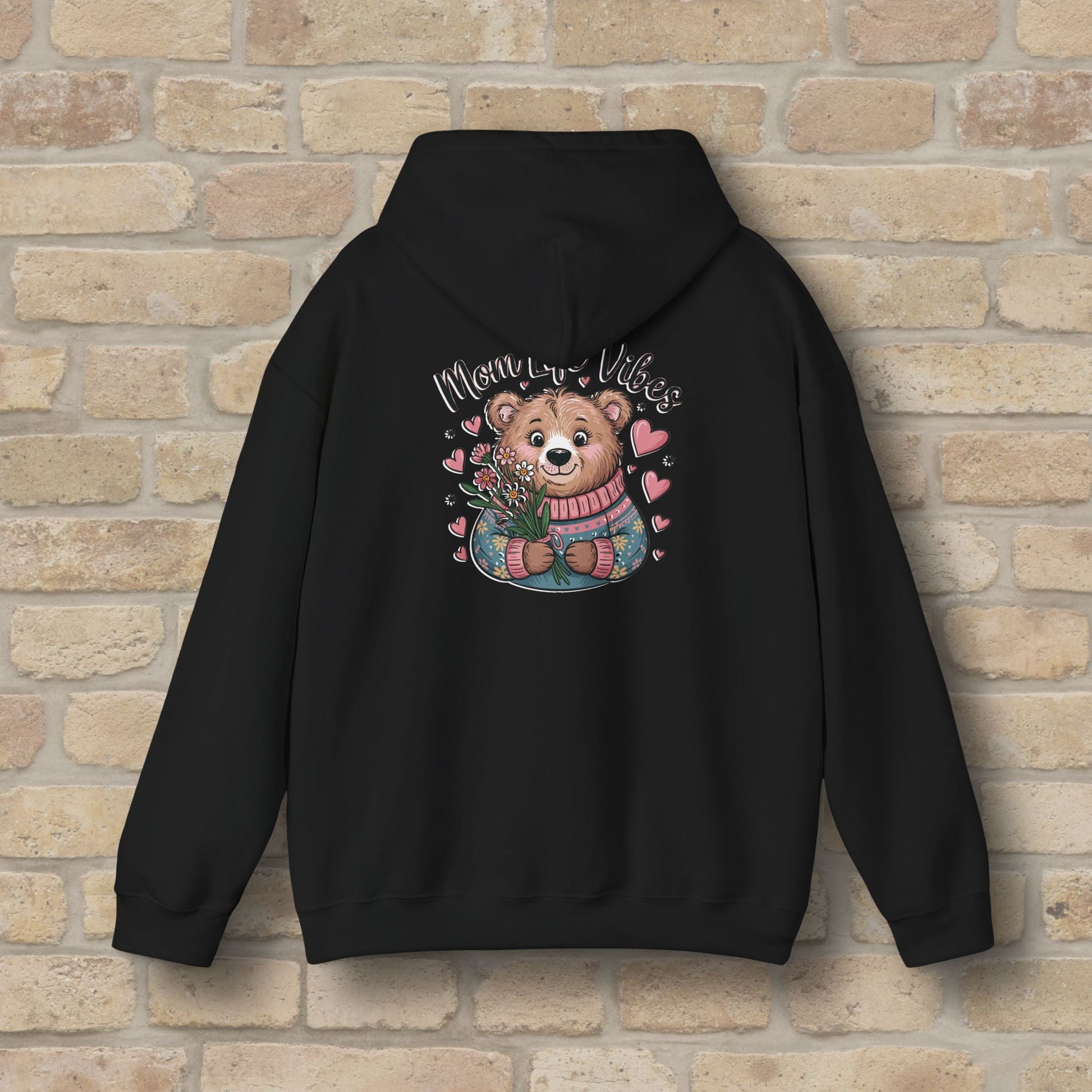 Graphic & Text Mom Bear Life Vibes Pullover Hoodie - Vibrant Styles
