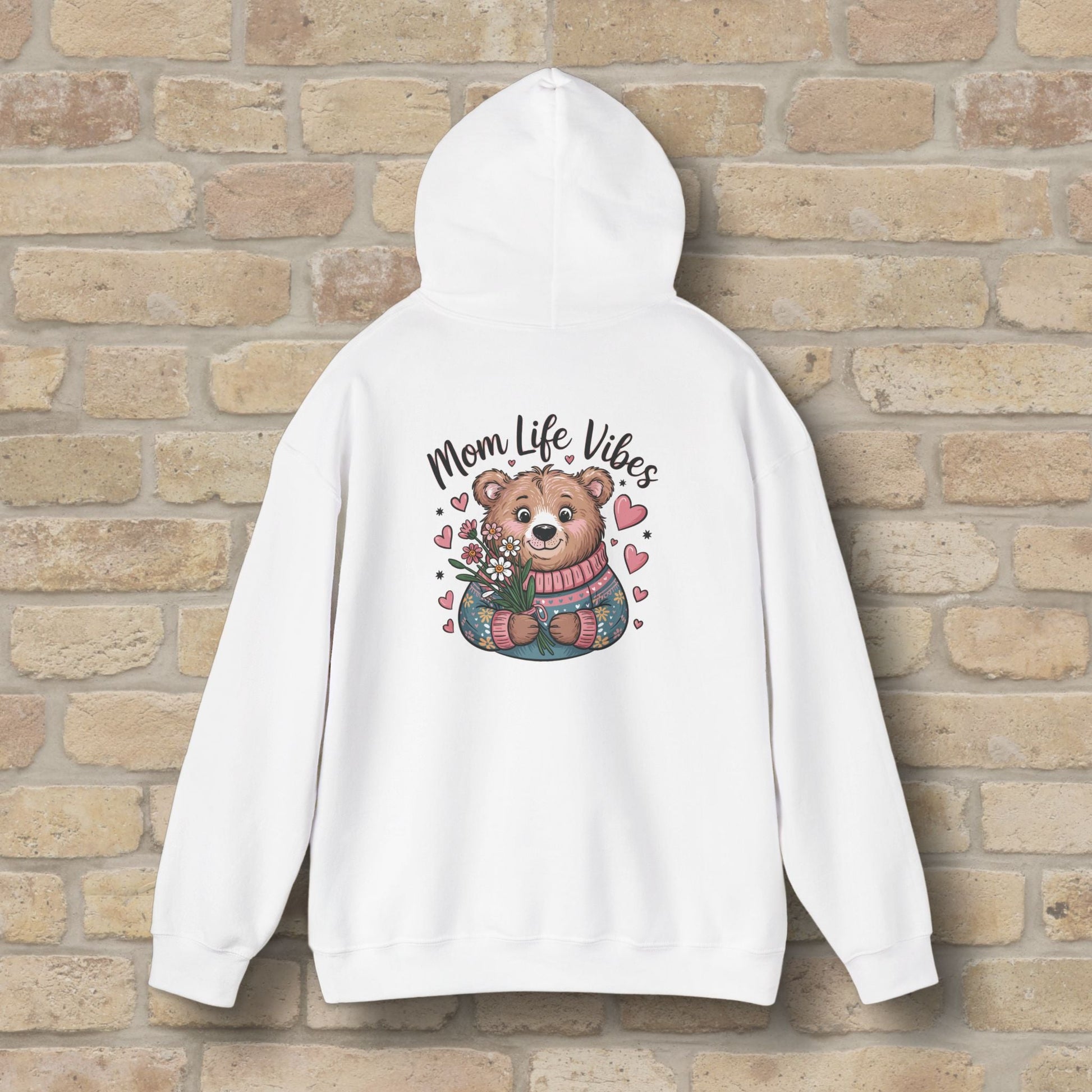 Graphic & Text Mom Bear Life Vibes Pullover Hoodie - Vibrant Styles