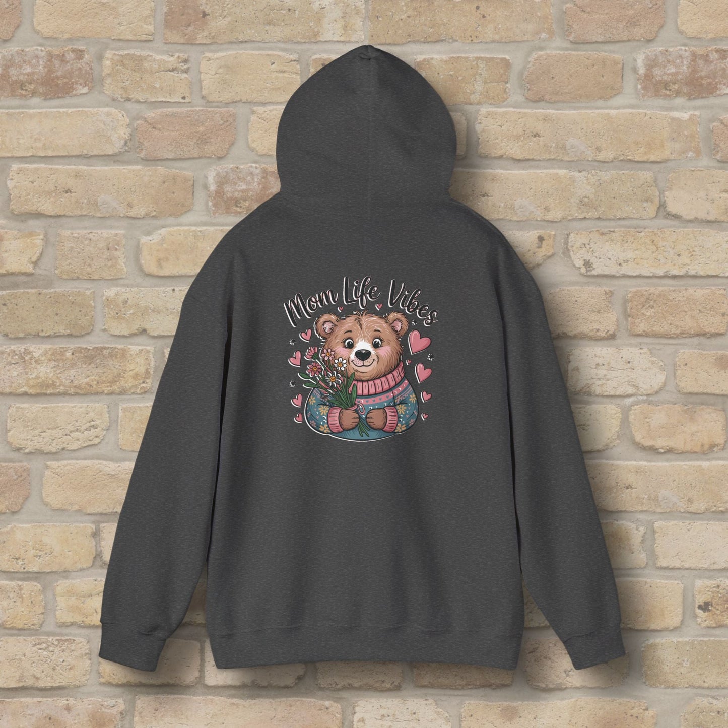 Graphic & Text Mom Bear Life Vibes Pullover Hoodie - Vibrant Styles