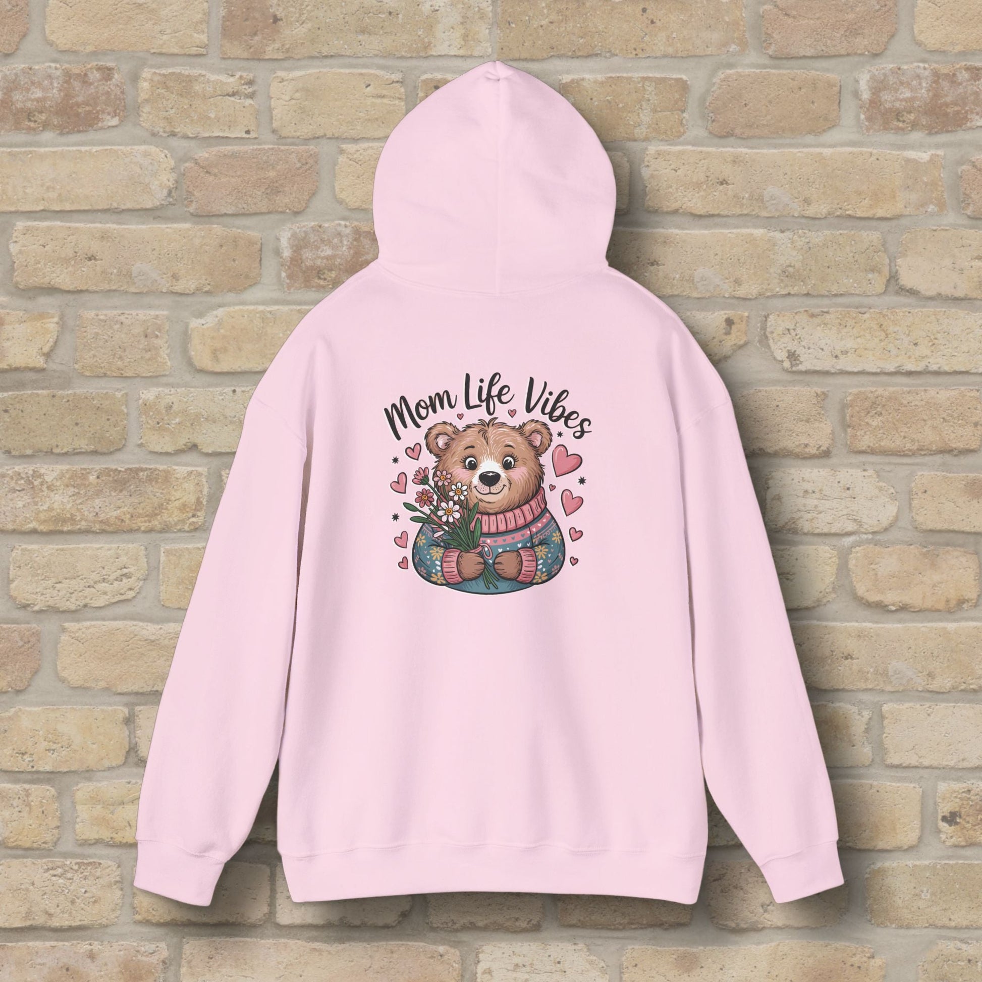 Graphic & Text Mom Bear Life Vibes Pullover Hoodie - Vibrant Styles