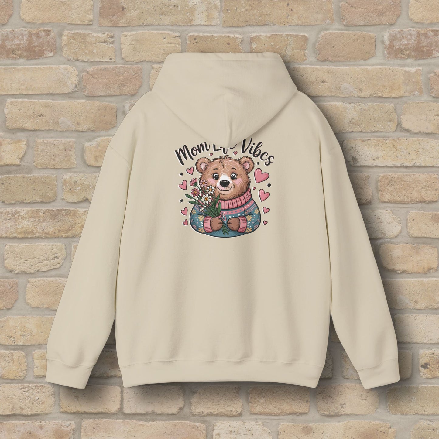 Graphic & Text Mom Bear Life Vibes Pullover Hoodie - Vibrant Styles