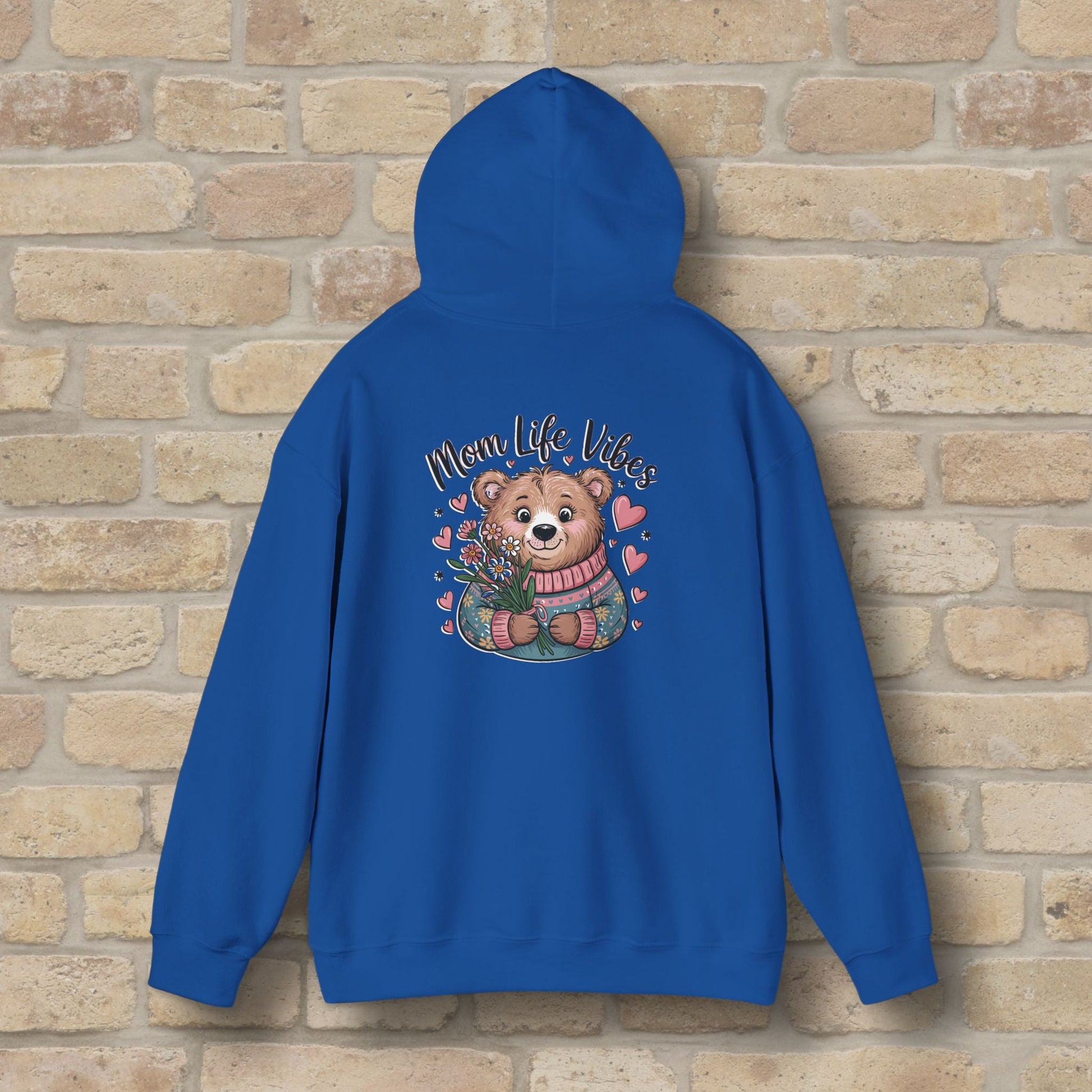 Graphic & Text Mom Bear Life Vibes Pullover Hoodie - Vibrant Styles