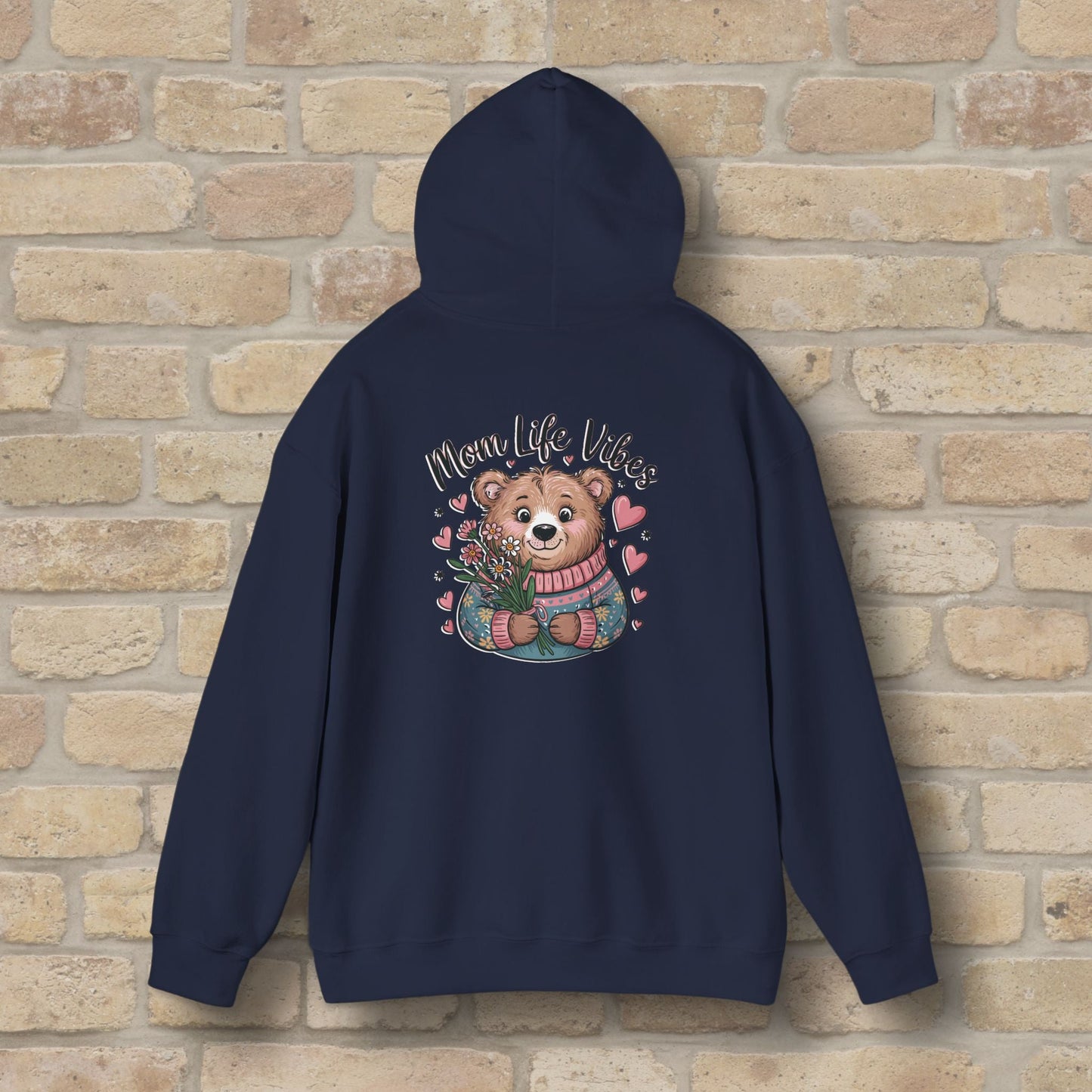 Graphic & Text Mom Bear Life Vibes Pullover Hoodie - Vibrant Styles