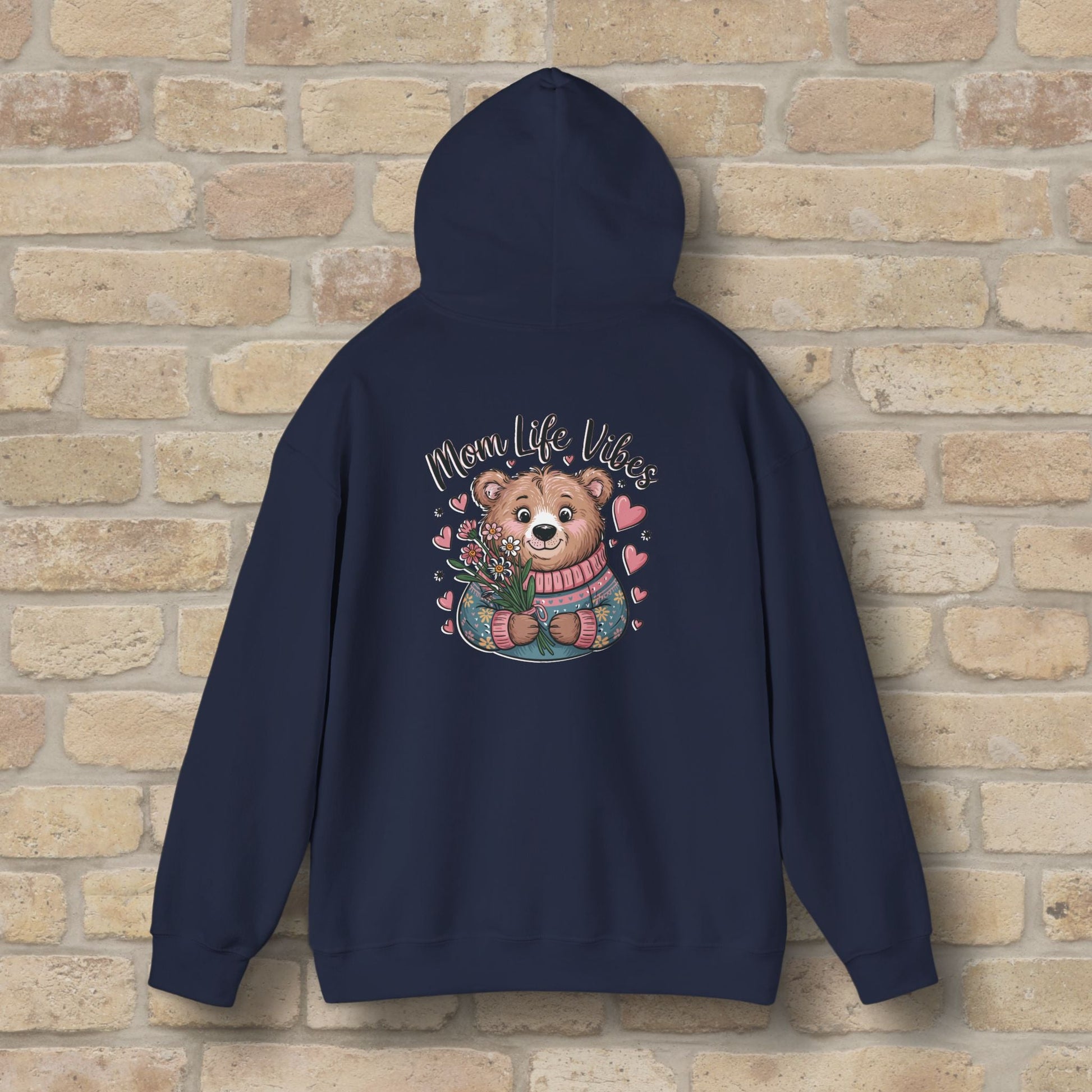 Graphic & Text Mom Bear Life Vibes Pullover Hoodie - Vibrant Styles