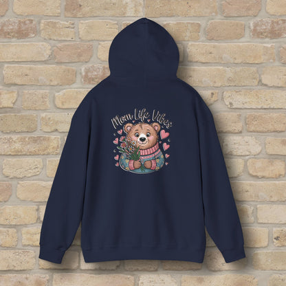 Graphic & Text Mom Bear Life Vibes Pullover Hoodie - Vibrant Styles