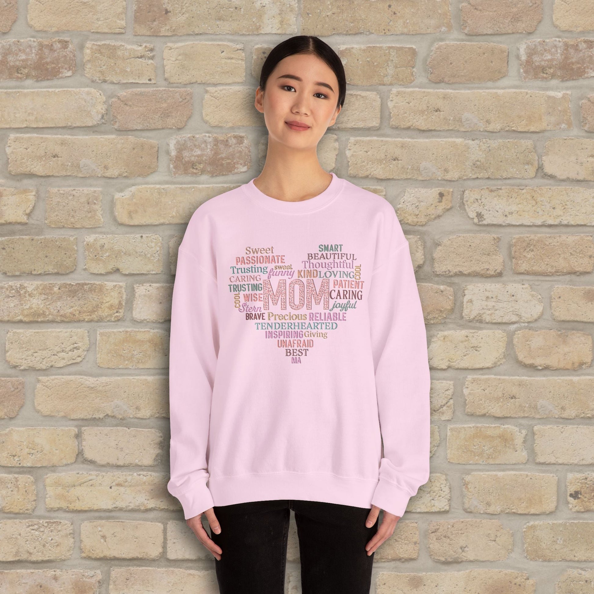 Text Only Mom Heart Shaped Attributes Sweatshirt - Vibrant Styles
