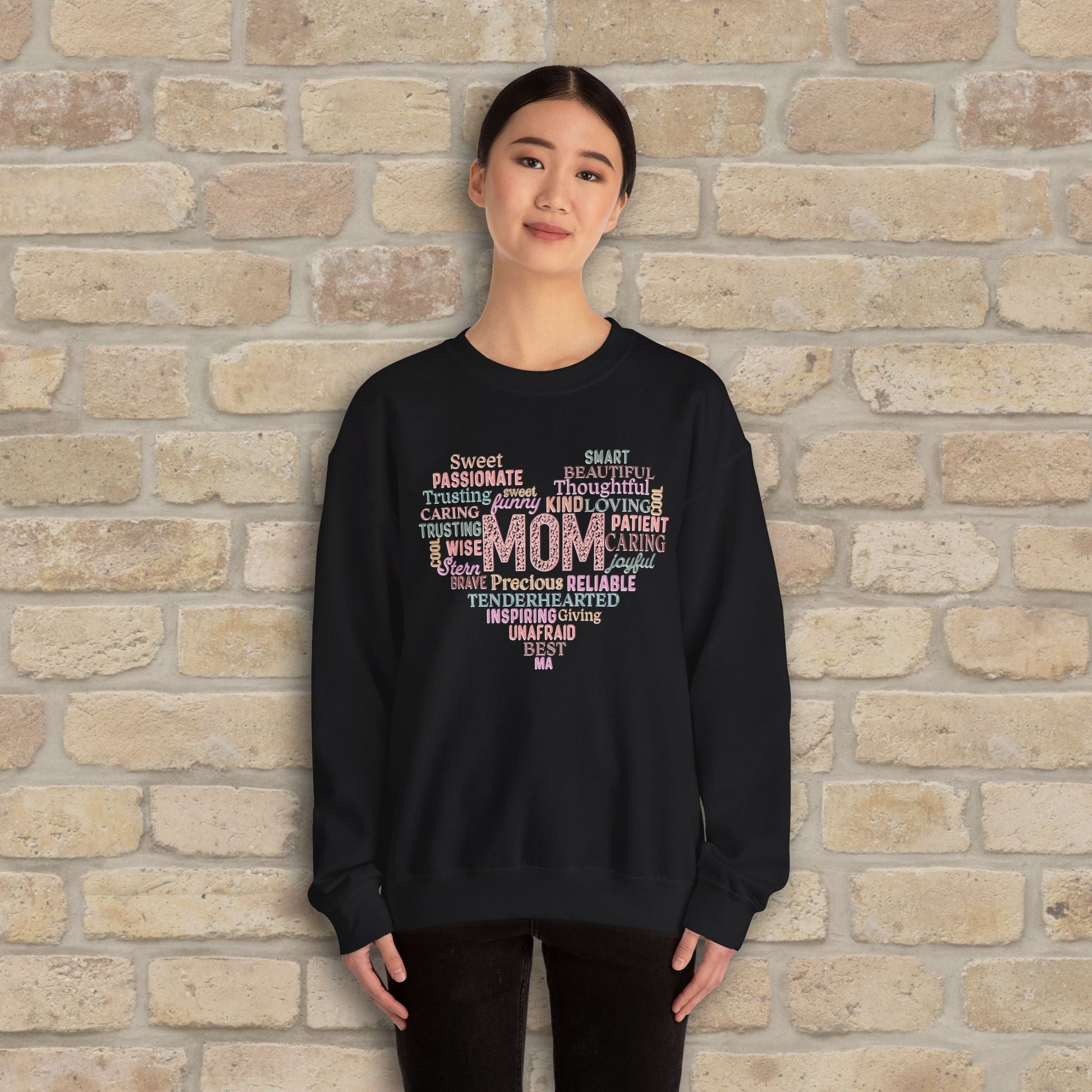 Text Only Mom Heart Shaped Attributes Sweatshirt - Vibrant Styles