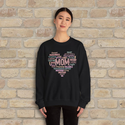 Text Only Mom Heart Shaped Attributes Sweatshirt - Vibrant Styles