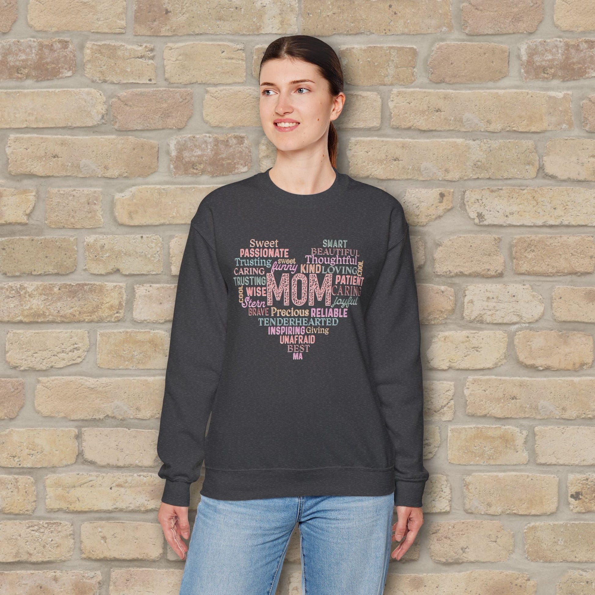 Text Only Mom Heart Shaped Attributes Sweatshirt - Vibrant Styles