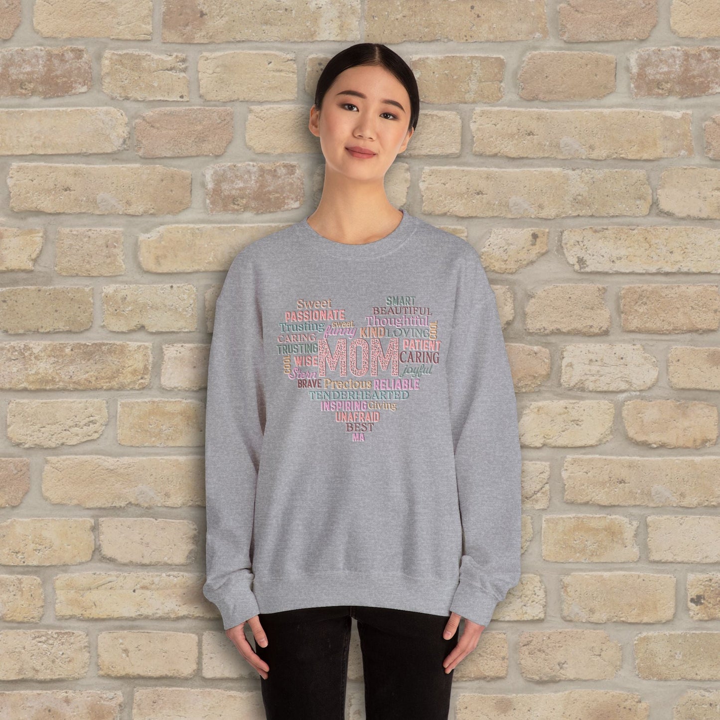 Text Only Mom Heart Shaped Attributes Sweatshirt - Vibrant Styles