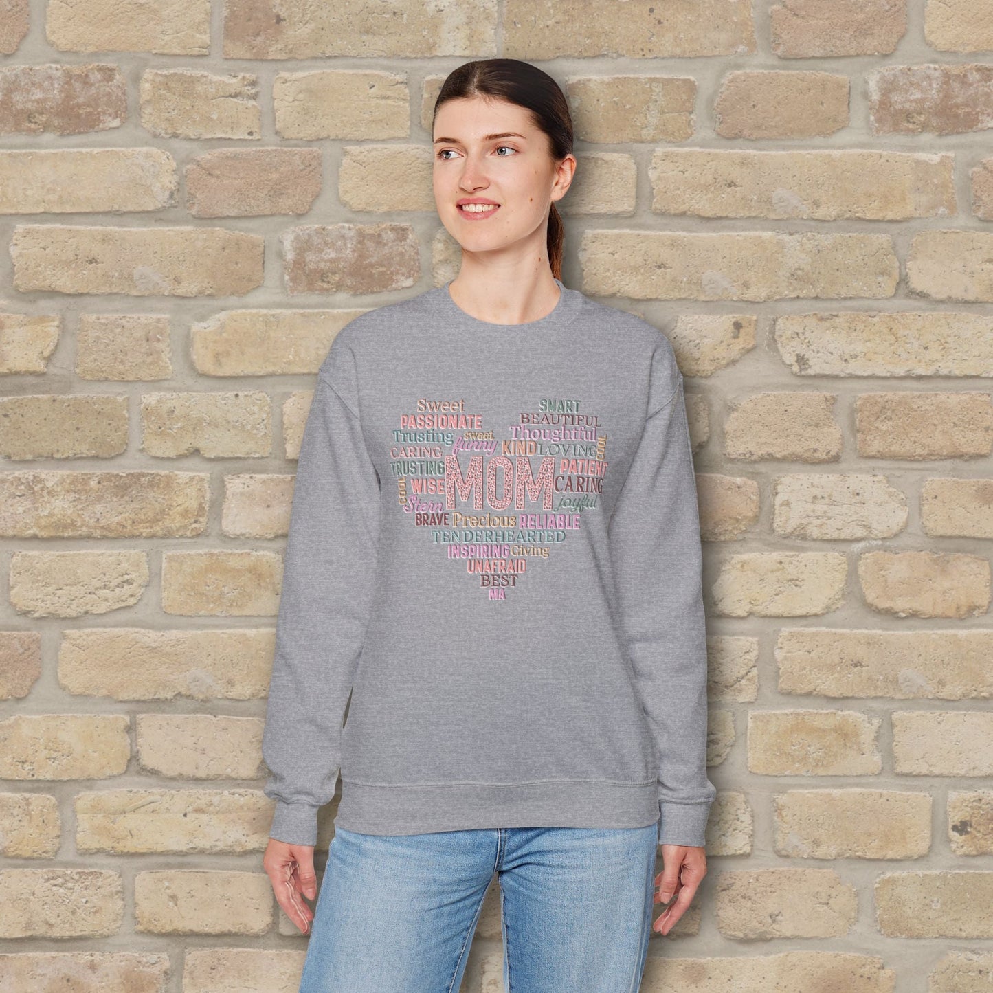 Text Only Mom Heart Shaped Attributes Sweatshirt - Vibrant Styles