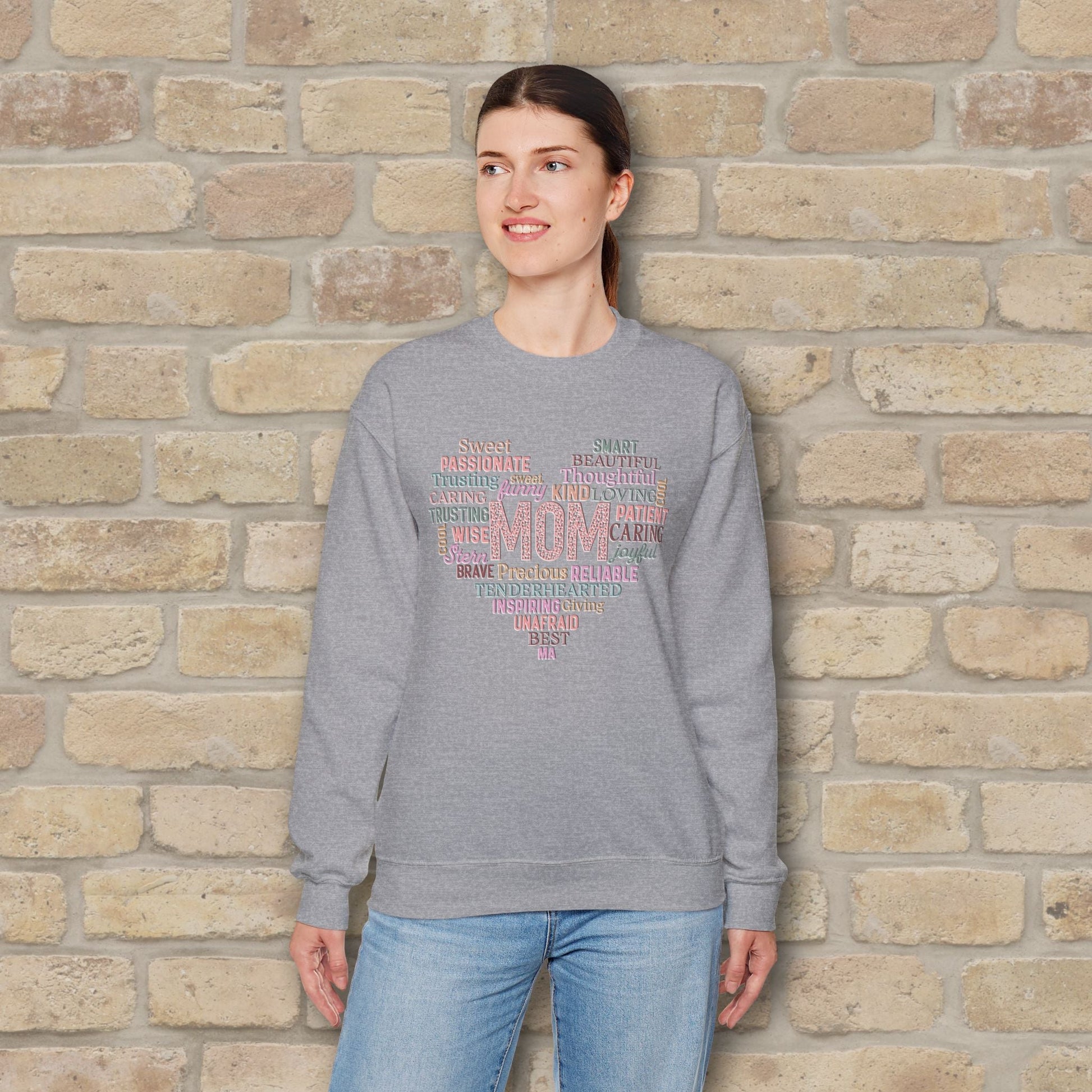 Text Only Mom Heart Shaped Attributes Sweatshirt - Vibrant Styles