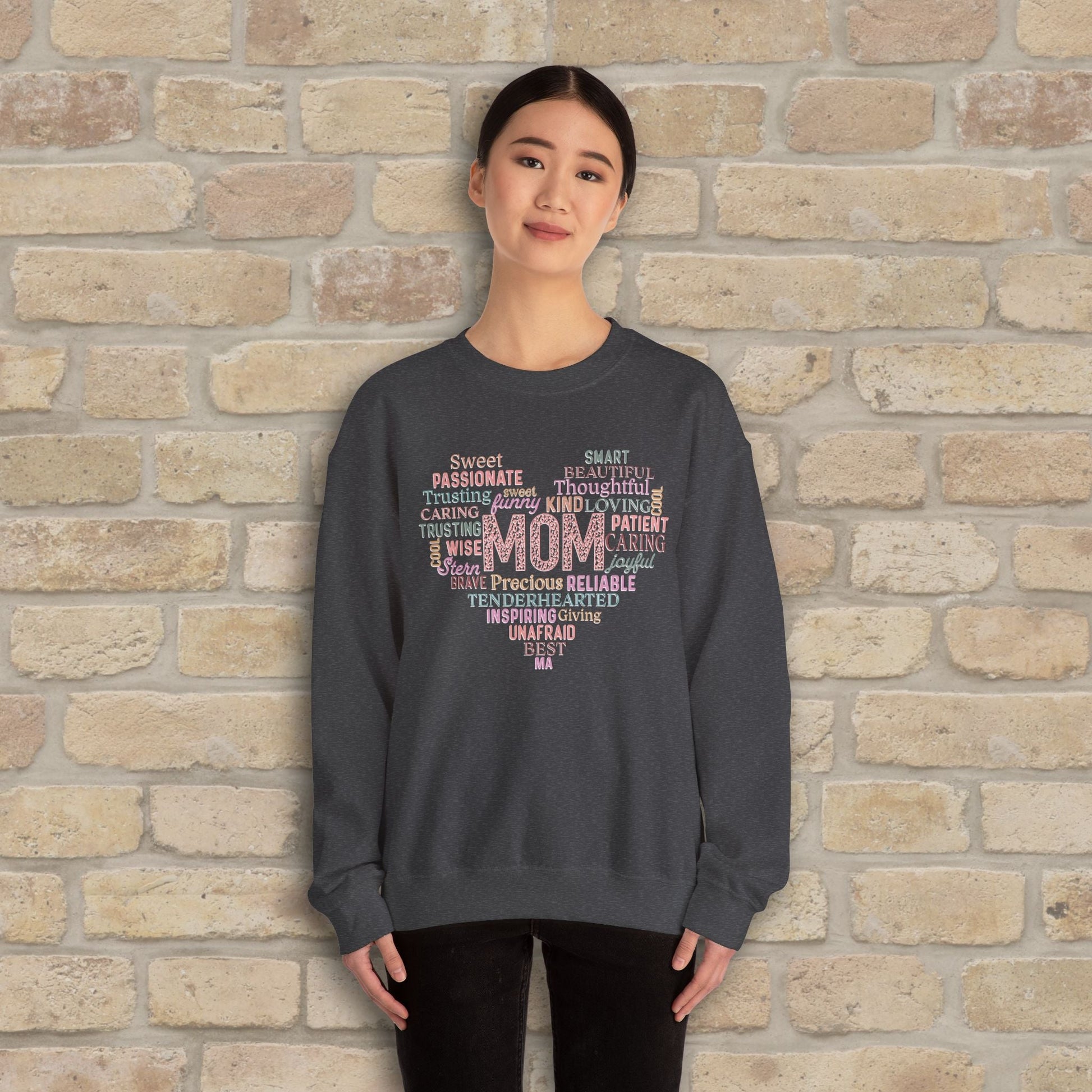 Text Only Mom Heart Shaped Attributes Sweatshirt - Vibrant Styles
