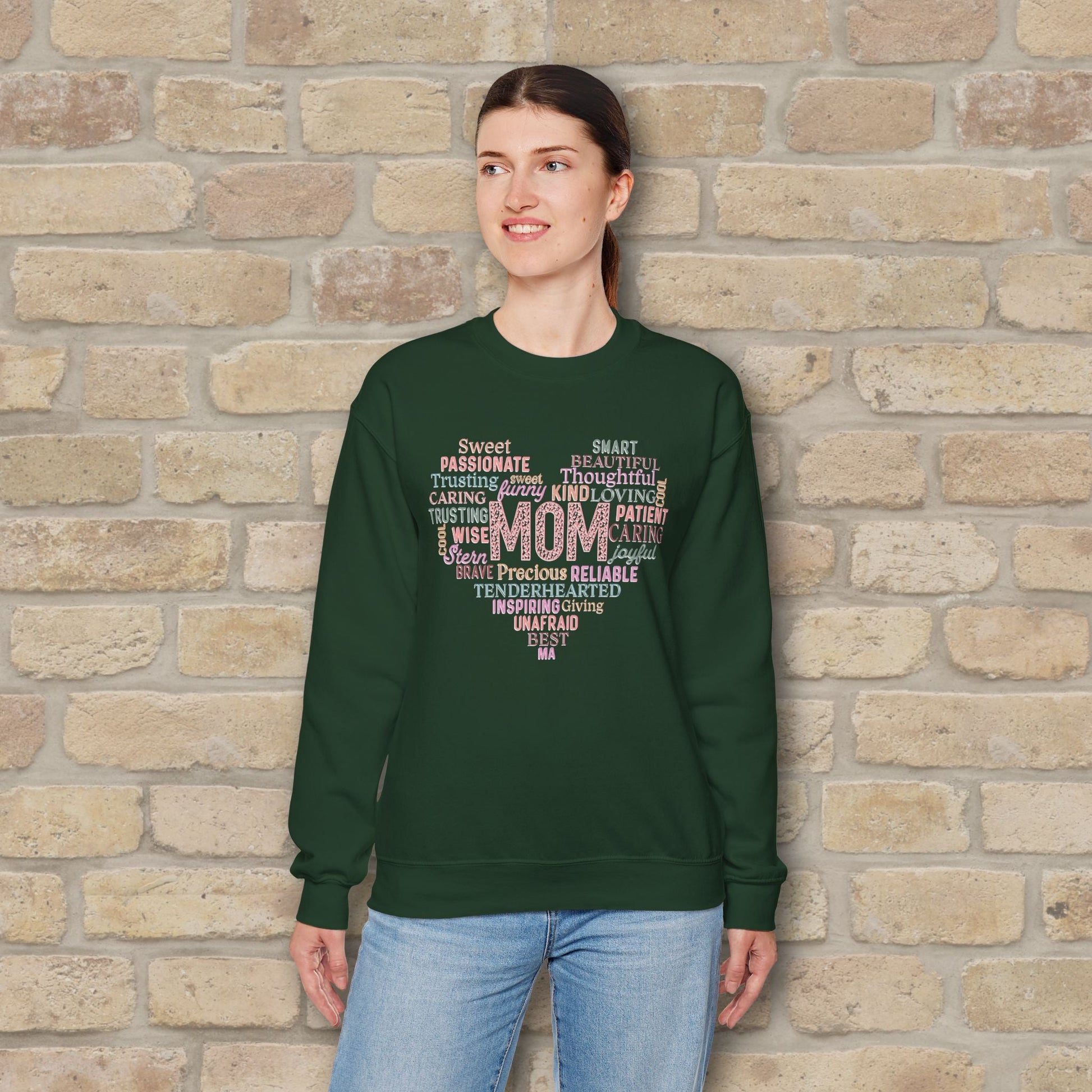 Text Only Mom Heart Shaped Attributes Sweatshirt - Vibrant Styles
