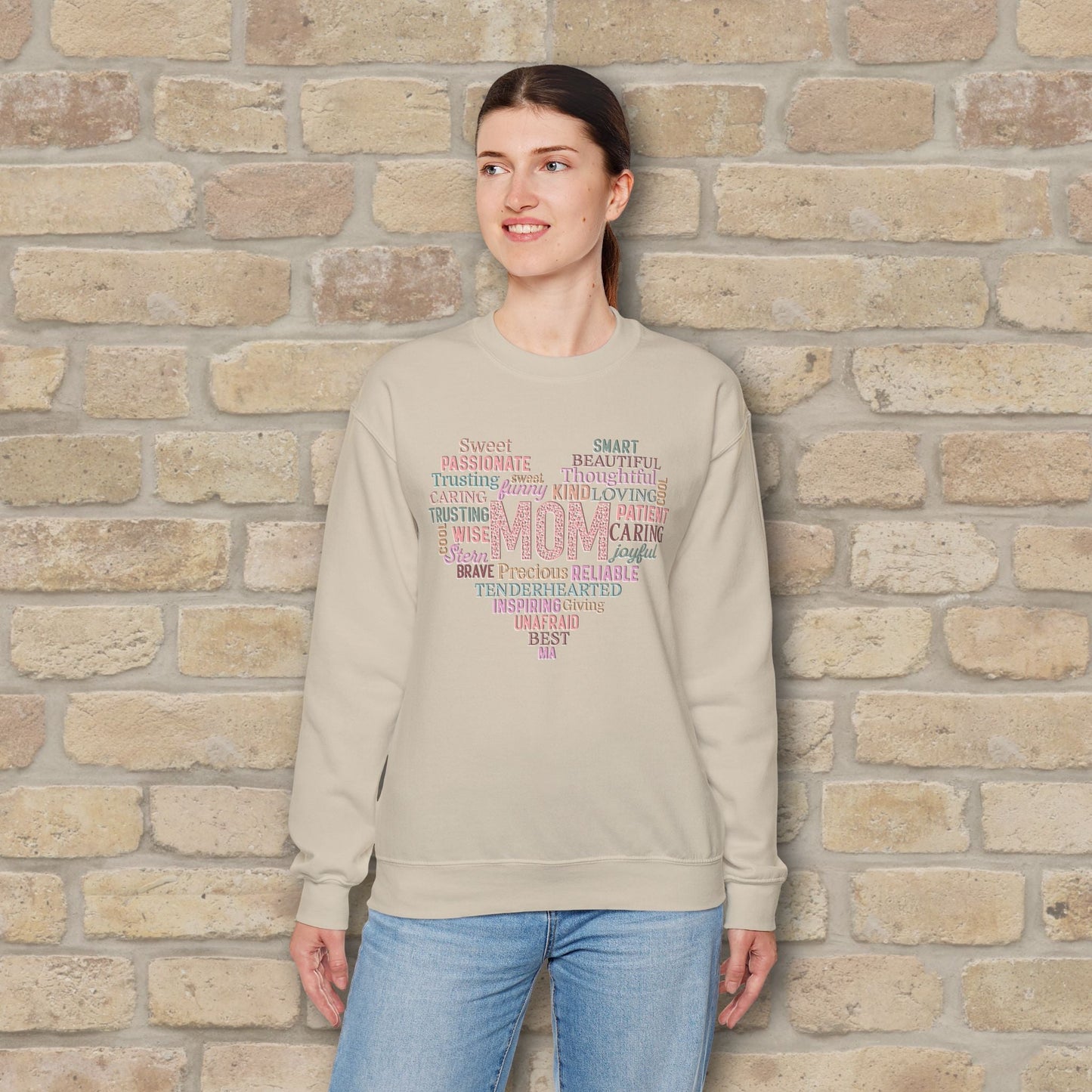 Text Only Mom Heart Shaped Attributes Sweatshirt - Vibrant Styles