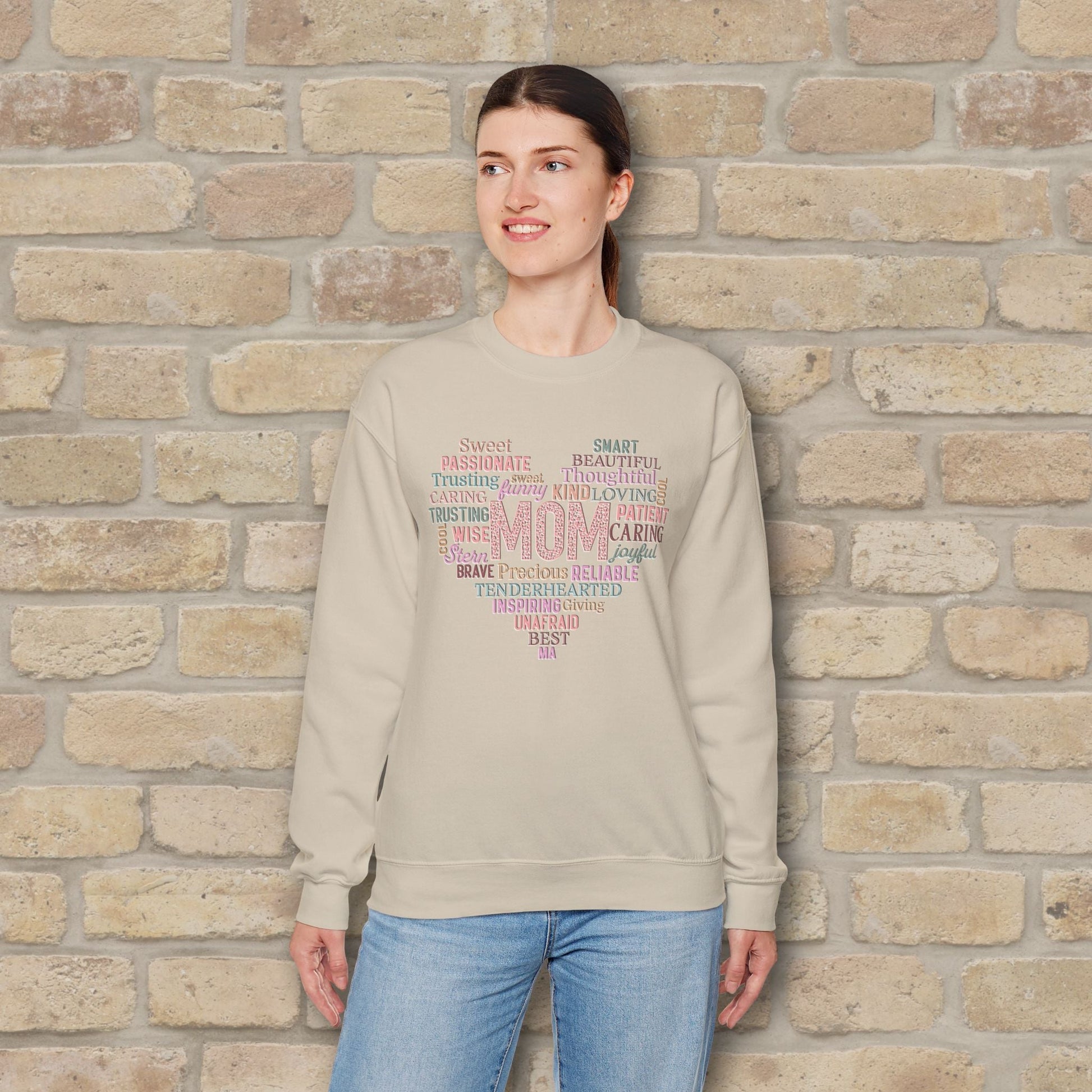Text Only Mom Heart Shaped Attributes Sweatshirt - Vibrant Styles