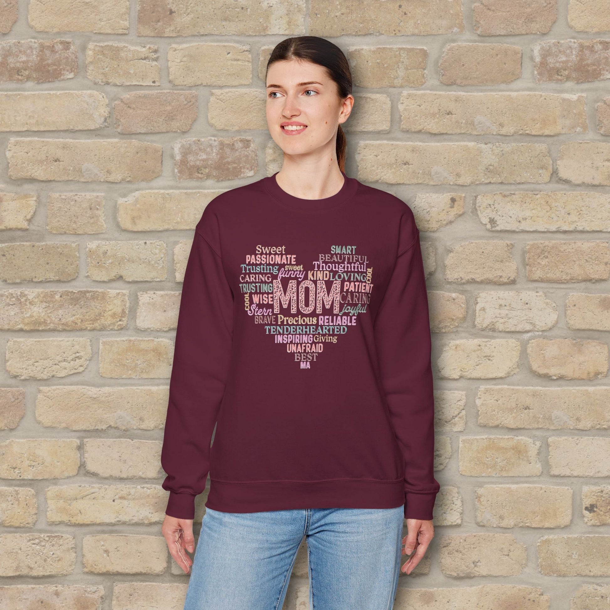 Text Only Mom Heart Shaped Attributes Sweatshirt - Vibrant Styles