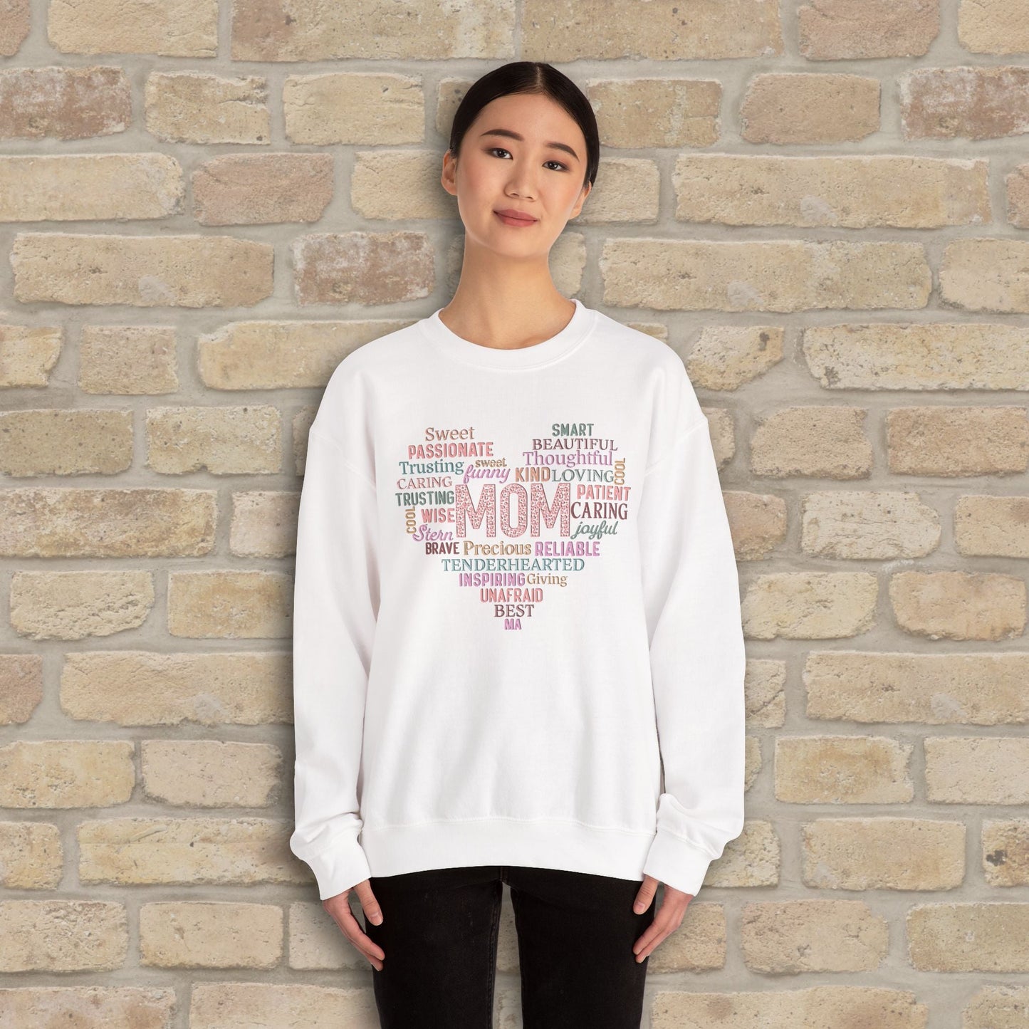 Text Only Mom Heart Shaped Attributes Sweatshirt - Vibrant Styles