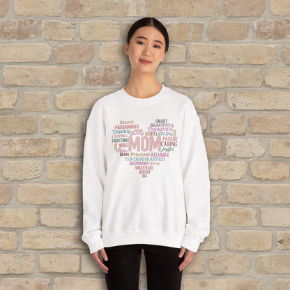 Text Only Mom Heart Shaped Attributes Sweatshirt - Vibrant Styles