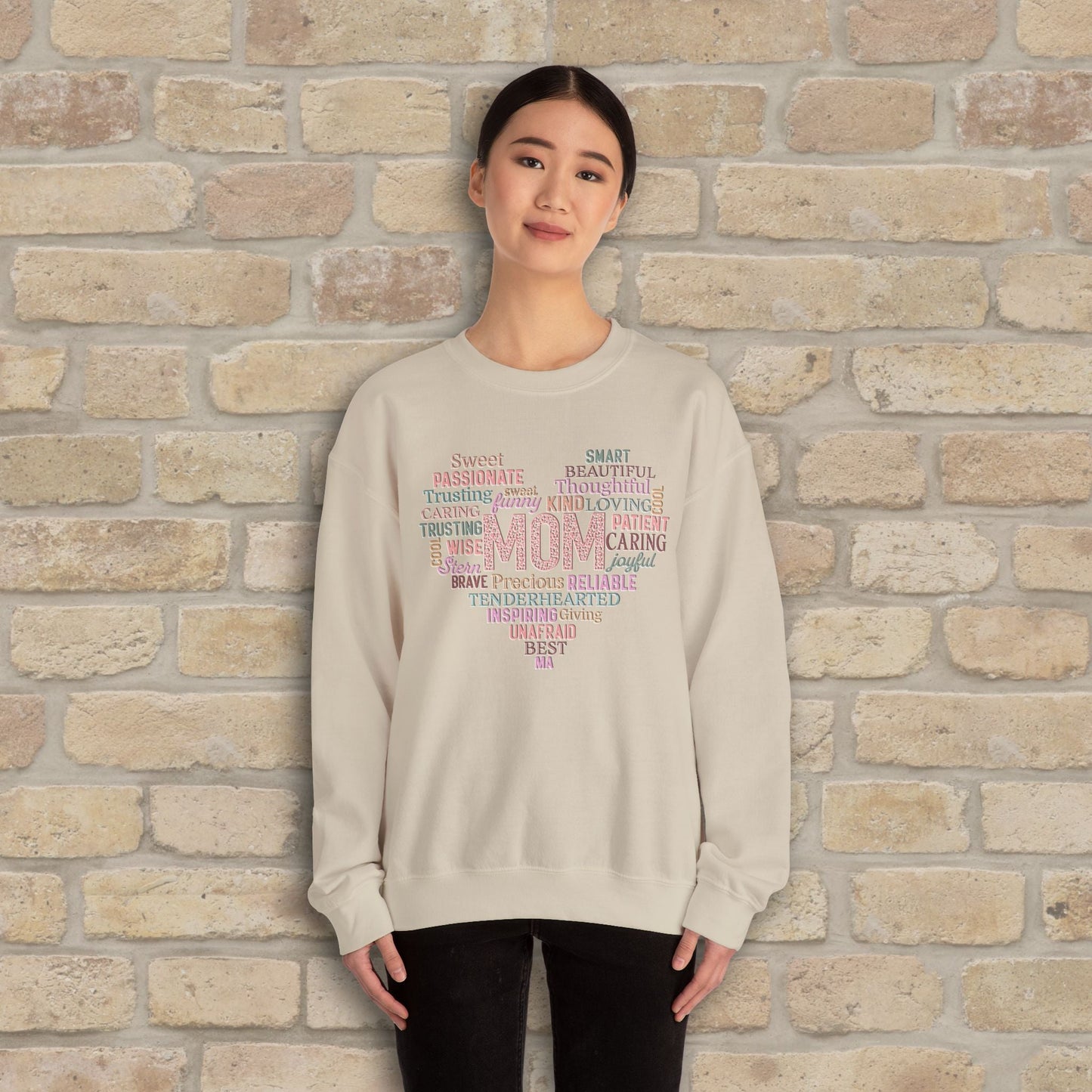 Text Only Mom Heart Shaped Attributes Sweatshirt - Vibrant Styles
