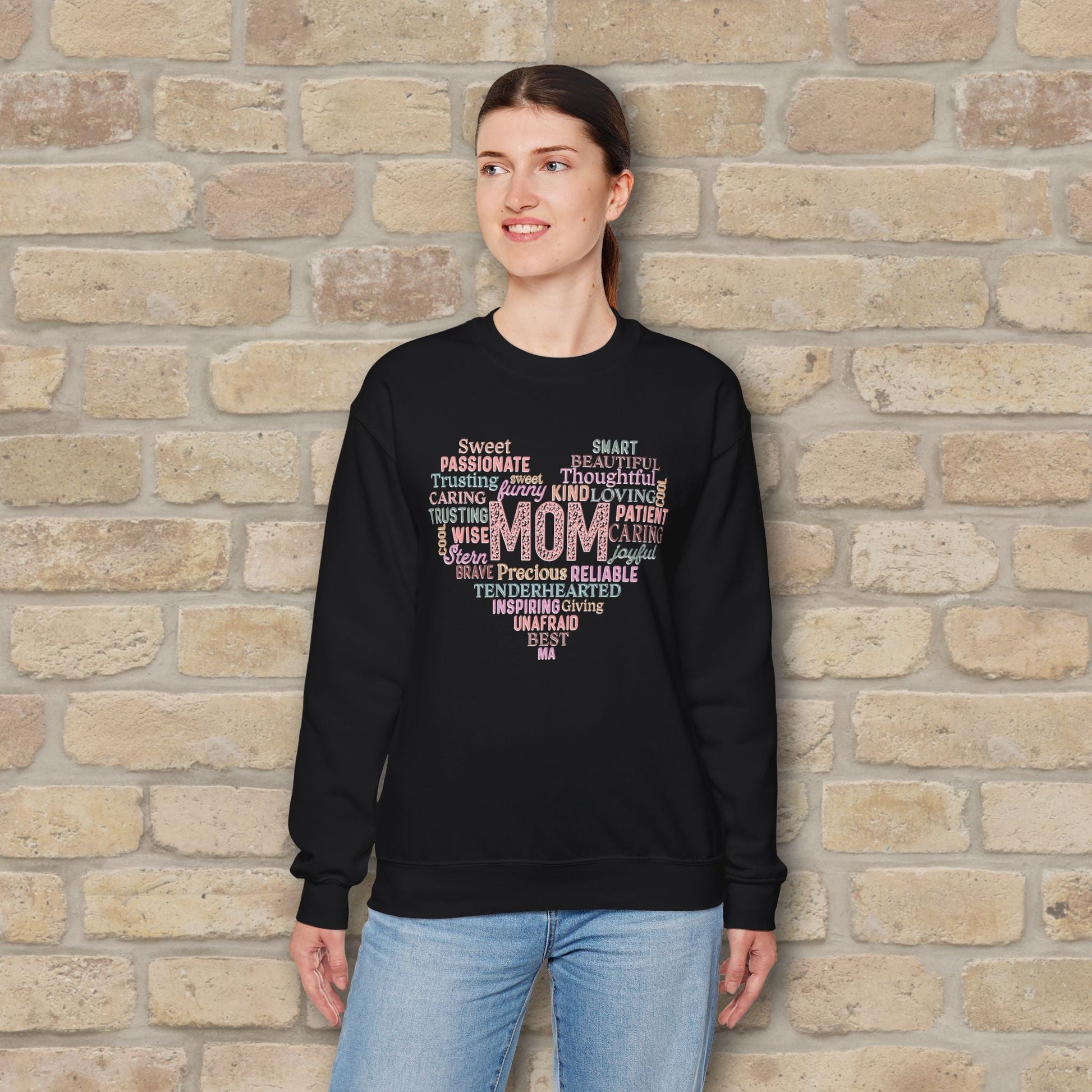 Text Only Mom Heart Shaped Attributes Sweatshirt - Vibrant Styles