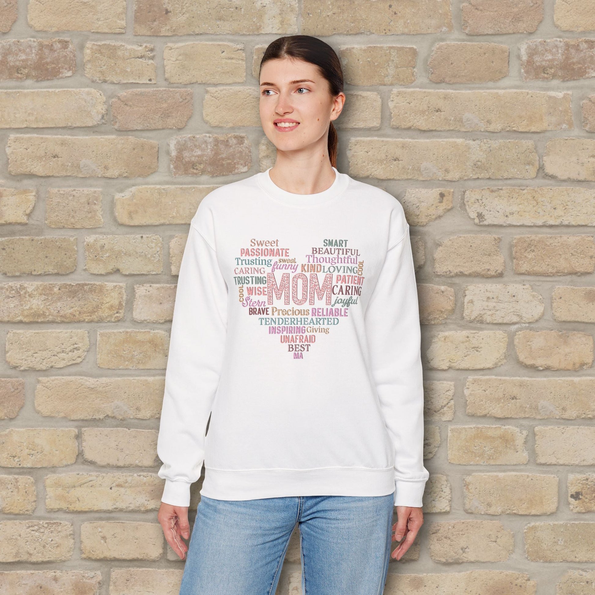 Text Only Mom Heart Shaped Attributes Sweatshirt - Vibrant Styles