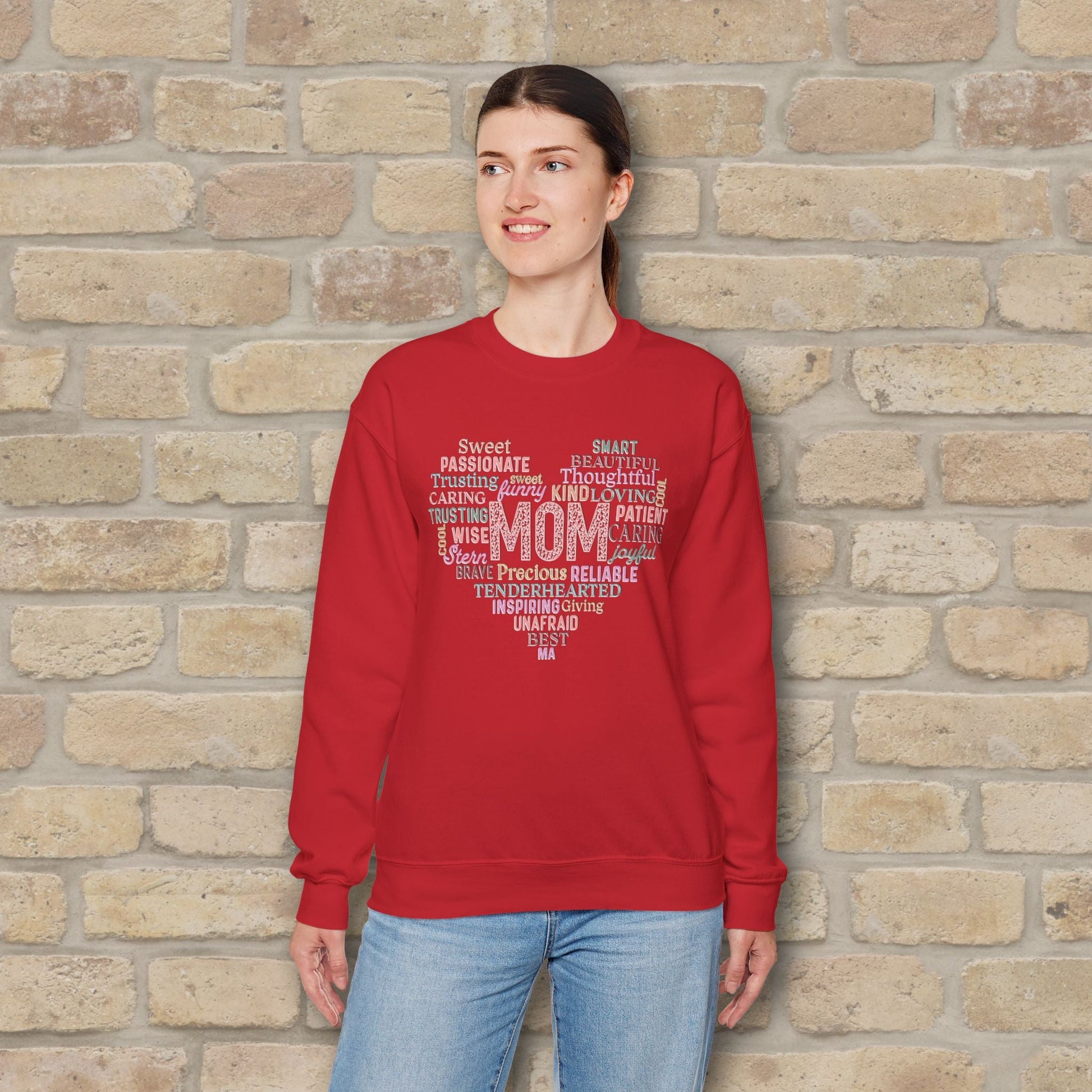 Text Only Mom Heart Shaped Attributes Sweatshirt - Vibrant Styles
