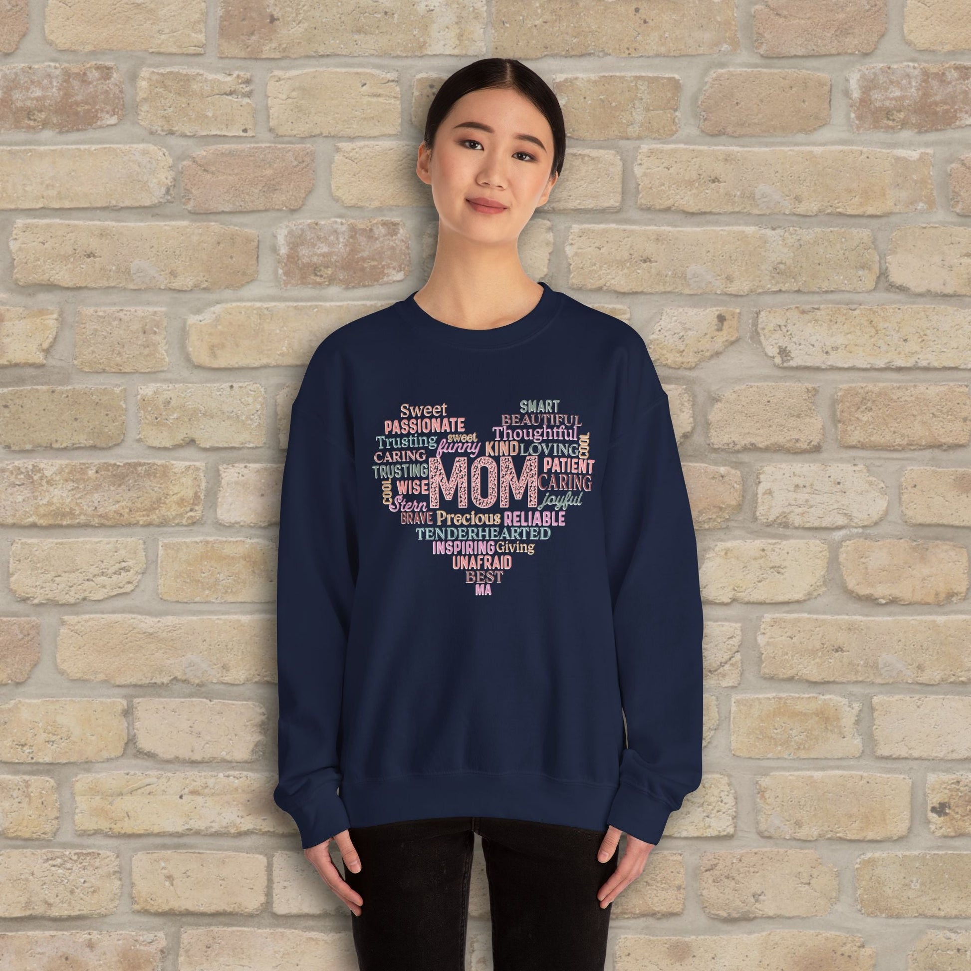 Text Only Mom Heart Shaped Attributes Sweatshirt - Vibrant Styles