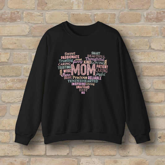Text Only Mom Heart Shaped Attributes Sweatshirt - Vibrant Styles