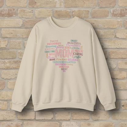 Text Only Mom Heart Shaped Attributes Sweatshirt - Vibrant Styles