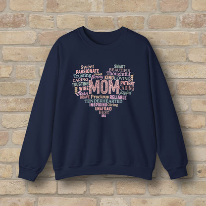 Text Only Mom Heart Shaped Attributes Sweatshirt - Vibrant Styles