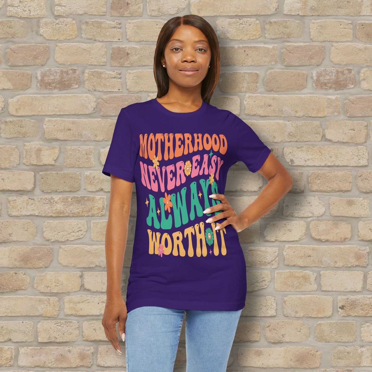 Mostly Text T-Shirts Motherhood. Never Easy. Always Worth It. Tee - Vibrant Styles